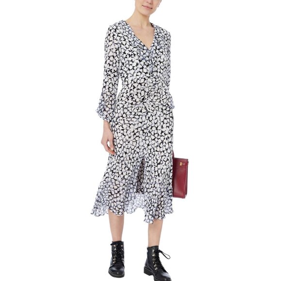 100% SILK Lux RIXO Blue (periwinkle) and White Camo Tulip Dress Coleen M - Picture 6 of 7